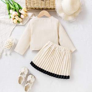 Alta Qualidade Primavera Outono Novo Modelo Crianças Roupas de Moda Manga Longa das Meninas Bow Jacket & Saia Plissada 2 Peças - Product Image 4