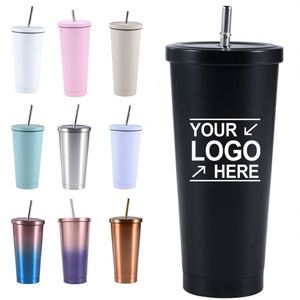 Gobelet isotherme de luxe en acier inoxydable avec revêtement noir, couleur or rose, avec paille et logo personnalisé, pour voiture, vente en gros - Product Image 1