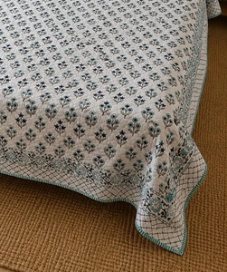 Modern Design Hand Block Printed Quilted Floral <b>Comforter</b> <b>Set</b> Handmade Jaipur Cotton Bedcover with 2 Pillow Covers - Product Image 2