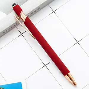 ปากกาสไตลัสสำหรับหน้าจอสัมผัส,ปากกาลูกลื่นหัวสัมผัสนุ่มเขียนด้วยปากกาหัวโลหะพร้อมอุปกรณ์สีโรสโกลด์
