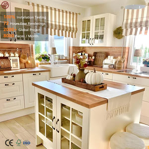 Armoires de cuisine GINO de style campagnard, laquées et teintées, blanc <span class=keywords><strong>antique</strong></span>, avec évier de ferme et armoire de base - Product Image 1