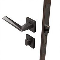 DoorShine Serrure de porte moderne noire, poignée en aluminium silencieuse, installation facile, matériau en alliage durable, garantie 5 ans pour chambre à coucher