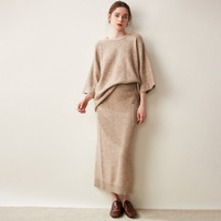 Ensemble de 2 pièces pour femmes, pull en laine tricoté, jupe longue, pull en laine pour femmes