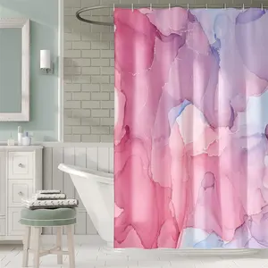Pink Marble Shower Curtain Watercolor Abstract Bathroom Curtain Colourful Gold Line Waterproof Polyester Shower Curtains
