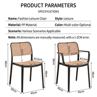 Chaise de salle à manger moderne MULIGNA en plastique PP de style nordique, fauteuil imperméable avec dossier et assise en faux rotin pour jardin, café, restaurant
