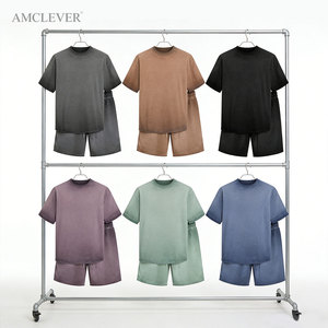 Conjunto de Camiseta y Pantalones Cortos Desgastados ALCLEVER, Estilo Americano, Teñido Inverso, Ropa Casual Versátil de Manga Corta para Primavera/Verano - Product Image 3