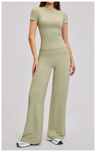 Fabricant de pantalons de yoga évasés, ensembles de t-shirts et pantalons pour femmes, vêtements de <span class=keywords><strong>sport</strong></span> pour femmes, ensembles <span class=keywords><strong>pas</strong></span> chers - Product Image 4