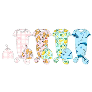 Kerui Baby Clothes Custom Summer Short <strong>Sleeve</strong> Sleepwear Custom Fabric Kids Knotted Lace-up <strong>Sleeping</strong> <strong>Bag</strong> <strong>With</strong> Hat Sets - Product Image 2
