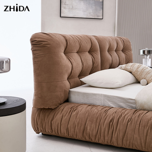 Ensemble <span class=keywords><strong>de</strong></span> meubles <span class=keywords><strong>de</strong></span> chambre à coucher modernes en gros, <span class=keywords><strong>lit</strong></span> <span class=keywords><strong>de</strong></span> luxe en velours <span class=keywords><strong>marron</strong></span> plissé avec tête <span class=keywords><strong>de</strong></span> <span class=keywords><strong>lit</strong></span> rembourrée - Product Image 4