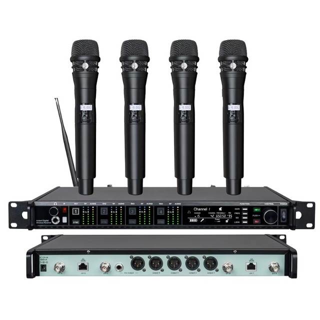 AD4Q Digital System 4-Channel UHF Wireless Microphone XLR Connector Handheld Lavalier Headset for Professional Stage Performance