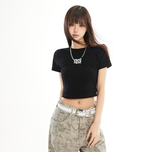 T-shirt <span class=keywords><strong>femme</strong></span> en jersey avec logo, écologique, anti-boulochage, à épaules classiques, manches courtes, style coréen, amincissant et élégant pour l'été - Product Image 3