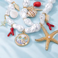Collier de perles artificielles avec pendentif étoile de mer et breloque coquillage, bijoux de mode pour femme, idéal pour les vacances à la plage, vente en gros, ensemble cadeau