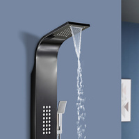Panneau de douche mural en acier inoxydable avec cascade dorée, colonne de douche, ensemble de jets de massage pour le corps, panneaux de douche à LED