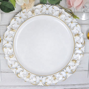 Moderne de luxe 13 pouces vintage <span class=keywords><strong>or</strong></span> dentelle blanche ronde chargeur assiettes en plastique avec en relief - Product Image 5