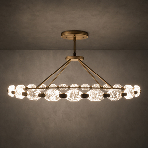 Luminaire suspendu circulaire vintage, verre texturé brut, cadre en laiton massif, LED, télécommande, hauteur réglable, garantie de 3 ans - Product Image 2