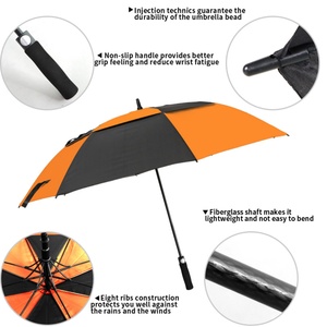 Paraguas de Golf Recto Resistente al Viento, Negro y Naranja, Doble Toldo, Apertura Automática, Grande de 68 Pulgadas, Protección Resistente contra la Lluvia para Exteriores - Product Image 4