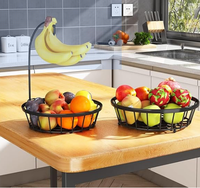Keranjang buah 2 tingkat, Meja dapur, penyimpanan sayuran dapat ditumpuk dengan pohon pisang dudukan gantungan