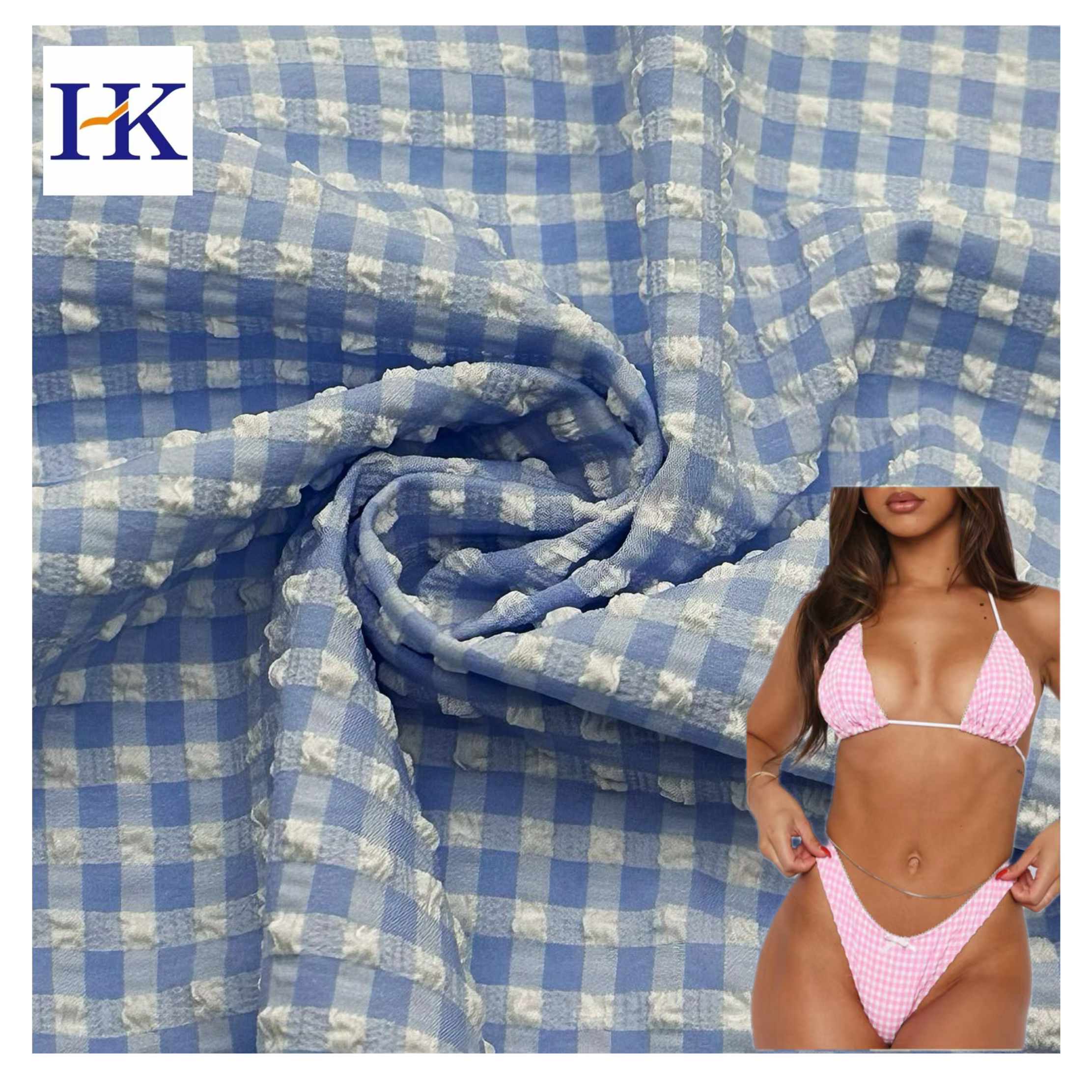 New Nylon Polyester Bubble Grid Four Sided Elastic Double Color Bikini Swimsuit Fabric