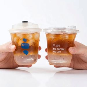 แก้ว PET แบบใช้ครั้งเดียว พิมพ์โลโก้ รีไซเคิลได้ ทรงกลม ขนาด 12oz 16oz รูปตัวยู พร้อมฝาปิด สำหรับชานมไข่มุกและกาแฟ - Product Image 1