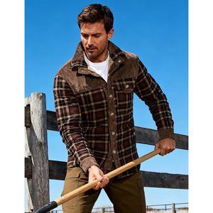 Men's Sherpa Lined Plaid <b>Flannel</b> Shirt <b>Jacket</b> Corduroy Winter Warm Casual With Pockets - Product Image 5