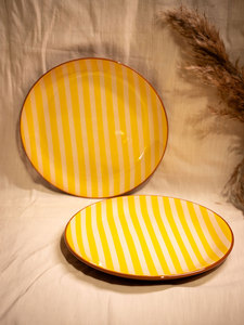 Tribal Culture Handmade High-Fired Stoneware Ceramic <b>Yellow</b> Stripe Side Plate Crackle Finish Oven <b>Microwave</b> Safe Durable Elegant - Product Image 2