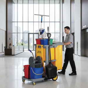 <span class=keywords><strong>Chariot</strong></span> de <span class=keywords><strong>nettoyage</strong></span> multifonctionnel pour chambre <span class=keywords><strong>d</strong></span>'hôtel, <span class=keywords><strong>chariot</strong></span> de conciergerie avec 4 roues pivotantes, capacité de 300 lb, conception ouverte - Product Image 5