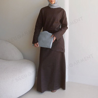 Ensemble 2 pièces minimaliste personnalisé pour femmes, haut asymétrique élégant et jupe, robe musulmane, mode islamique modeste, costume aspect lin
