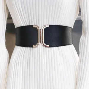 Europe and the United States Simple Elastic Wide Belt Ladies Decorative Waist Genuine Leather Belts