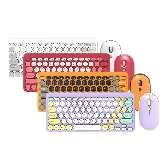 Ergonomic Retro Round Keycap Office 2.4ghz Wireless Keyboard Mouse Combo Stylish Mouse Maus Keyboard Mouse Set