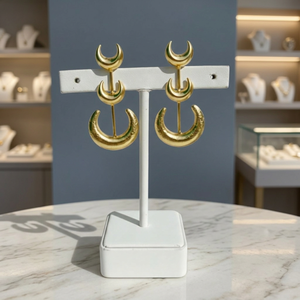 Pendientes Colgantes de Media Luna Doble Chapados en Oro con Bisel, Joyería de Destaque para Mujer, Aniversario, Uso Diario, Ocasiones Especiales - Product Image 2