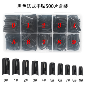 Venta al por Mayor de 500 <span class=keywords><strong>Uñas</strong></span> Artificiales con Diseño Francés, Curvadas, Negras, Media Cobertura, Forma Cuadrada - Product Image 3