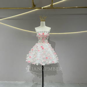 JFH75 ชุดราตรีมินิเดรสคอเรือสีชมพูมีสไตล์พร้อมโบว์ - Product Image 3