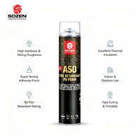 Mousse PU ignifuge SOZEN-A50 pour isolation thermique et remplissage de joints, classe de résistance au feu B2