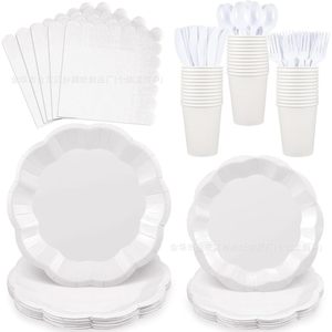 Juego de artículos de fiesta desechables de color sólido, 175 piezas para 25 personas, platos, vasos y servilletas de papel rosa, vajilla para fiesta - Product Image 4