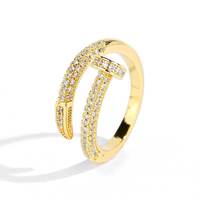 Bague ouverte Fulsun en laiton plaqué or, sertie de zircons en forme d'ongle, entièrement pavée de zircons, bague statement unisexe, bijoux streetwear hip-hop