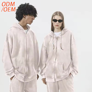 Sudadera con Capucha y Cremallera, 80% Algodón, 350G, Estilo Desgastado, Talla Grande, Diseño Holgado con Hombros Caídos - Product Image 3