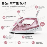 Fer à vapeur haute puissance 2000W avec réservoir d'eau de 200ml, repassage à sec, pulvérisation de vapeur, vapeur verticale, jet de vapeur, fonction autonettoyante