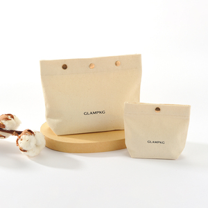 Glampkg Custom Logo Recyclable Cosmetic Storage <b>Bag</b> Eco-Friendly Durable Cotton Makeup Pouch with Button - Product Image 3