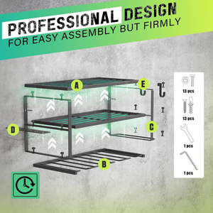 Power tool storage rack, 3-tier storage rack with 4 drill holders, garage <b>wall</b>-mounted <b>floating</b> tool <b>shelf</b>. - Product Image 4