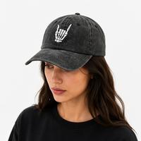 Casquette de baseball unisexe en polyester, brodée main motif squelette délavé, visière plate réglable, style snapback, pour occasions décontractées et fêtes