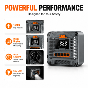 Portable Tire Inflator 150PSI Digital <b>Car</b> Air Compressor Pump With LED Light For Vehicle Emergency Tire <b>Inflation</b> - Product Image 4