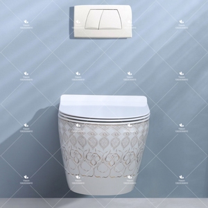 WC suspendu mural blanc en céramique, design de luxe personnalisé, avec motif élégant, pour salle de bain - Product Image 2