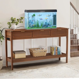 <span class=keywords><strong>Table</strong></span> <span class=keywords><strong>console</strong></span> en bois de salon avec 3 tiroirs, <span class=keywords><strong>table</strong></span> d'entrée en rotin pour entrée - Product Image 3