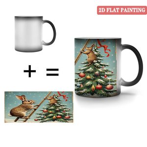 Mug magique en céramique changeant de couleur, 11 oz, au design de lapin et d'arbre de Noël, pour chocolat chaud au lait et au cacao - Product Image 4