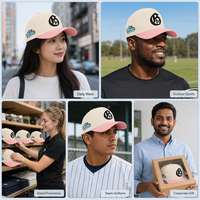 Topi Baseball Snapback Denim Premium Warna Krem Pink Bordir Logo 3D Custom Huruf Old English Terstruktur 5 Panel Topi Olahraga Unisex