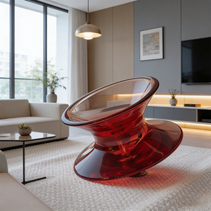 Chaise pivotante rouge confortable, siège pivotant et basculant, forme ronde, esthétique ludique, salon, meubles - Product Image 3