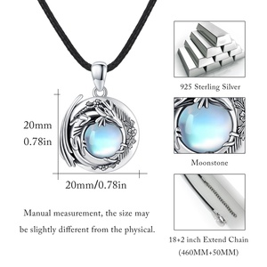 Exquisite Carving Technology 925 Sterling Silver Norse Viking Amulet Moonstone Dragon Fly Pendant <strong>Necklace</strong> for <strong>Men</strong> - Product Image 5