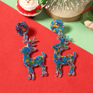 Pendientes Colgantes de Acrílico con Diseño de Reno Navideño, Coloridos y con Confeti, Joyería Creativa para Mujeres, para Fiestas Navideñas - Product Image 3