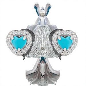Pendientes de turquesa con forma de corazón, joyería fina minimalista con halo para mujer, regalo para fiesta de boda - Product Image 2