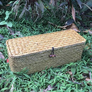 Paniers <span class=keywords><strong>en</strong></span> jonc de mer avec couvercle boîte de rangement <span class=keywords><strong>en</strong></span> <span class=keywords><strong>osier</strong></span> tissé à la main pour étagères organisant un petit conteneur organisateur de stockage à la maison rustique - Product Image 1